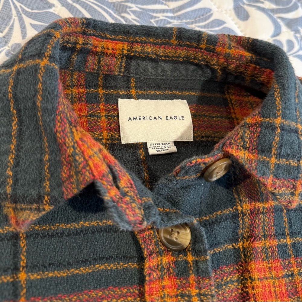 American Eagle Outfitters Cropped Plaid Jacket - Dark Green and Orange - Picture 4 of 4